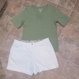 Green Top and White Shorts Set